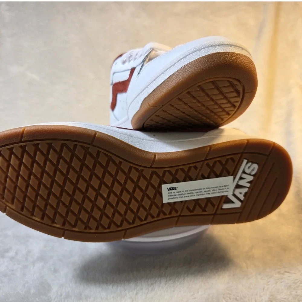 Vans Lowland CC White Burgundy ComfyCush Skate Sneakers Mens 8.5 VN0A4TUVBKA